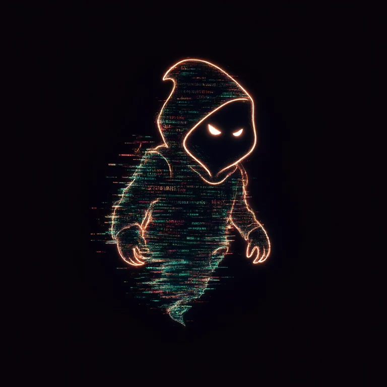 A Script-Wraith of flickering code peeling off a robe